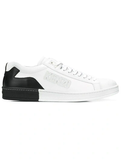 Shop Kenzo Two Tone Logo Sneakers - White