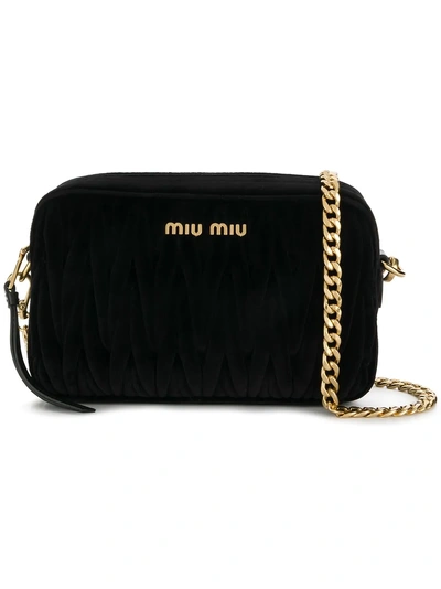 Shop Miu Miu Quilted Velvet Camera Bag - Black