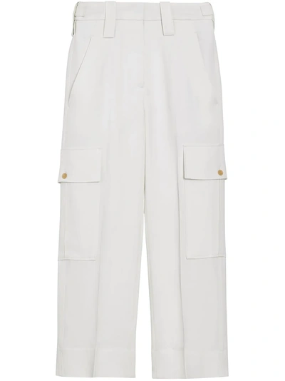 Shop Burberry Straight Fit Silk Wool Cargo Trousers - White