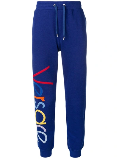 Shop Versace Logo-embroidered Sweatpants - Blue