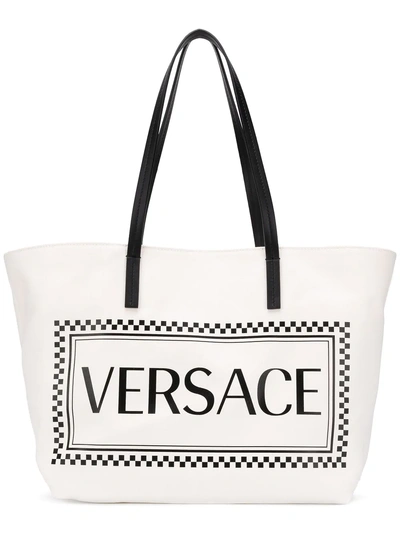 Shop Versace Logo Tote Bag - White