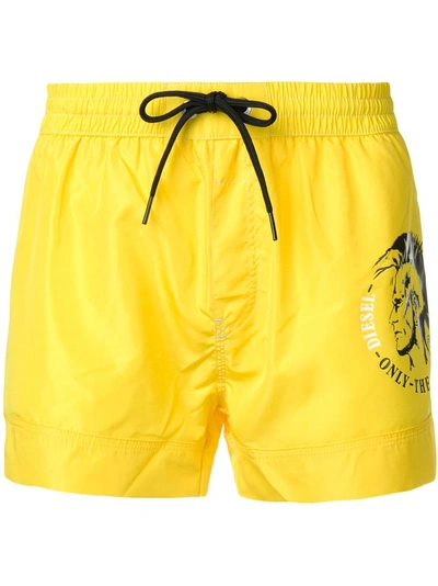 Shop Diesel Side Logo Swim Shorts In Yellow