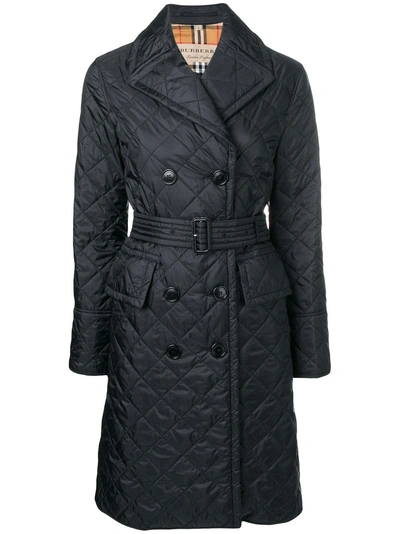 Shop Burberry Double-breasted Quilted Jacket - Black