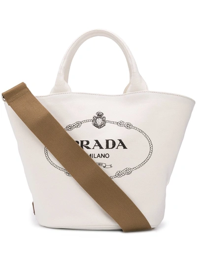 Shop Prada Canapa Fabric Tote - White