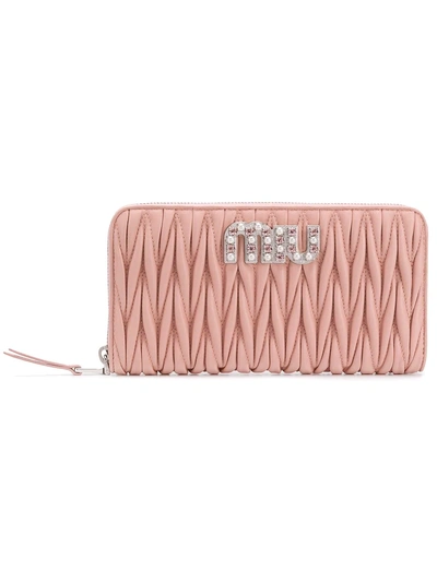 Shop Miu Miu Matelassé Zipped Wallet - Pink