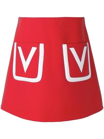 VALENTINO V字拼接贴袋A字形半身裙 - 红色