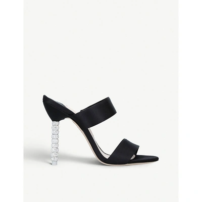 Shop Sophia Webster Rosalind Crystal 100 Satin Heeled Mules In Black