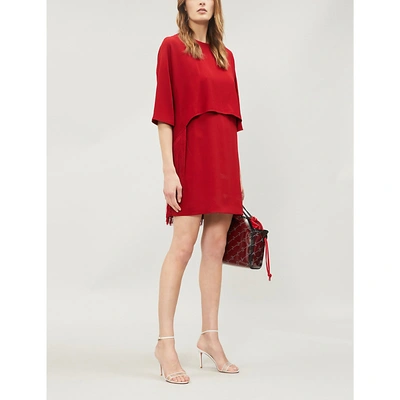 Shop Stella Mccartney Georgia Fringed Stretch-crepe Mini Dress In Red Romance