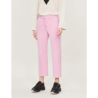Shop Stella Mccartney Straight Cropped Wool Trousers In Tulip Pink