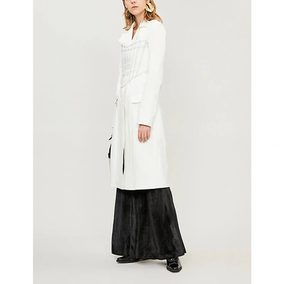 Shop Ellery Topstitched-panel Stretch-cotton Coat In Ivory