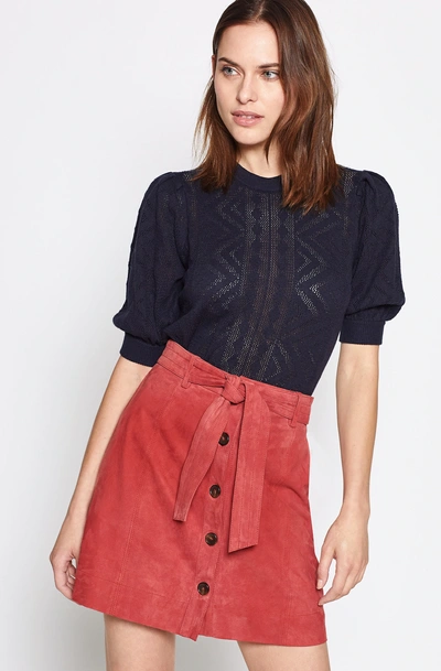 Chamora Geometric Short sleeve Cropped Sweater In Caviar