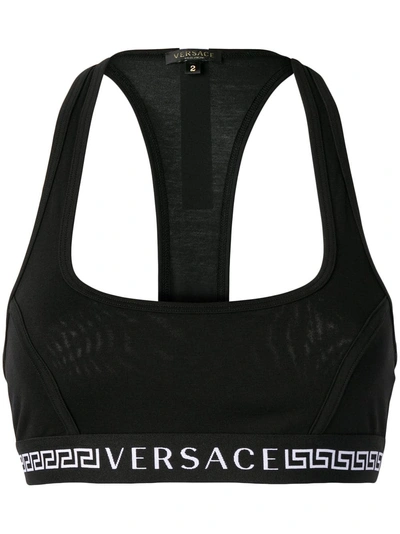 Shop Versace Greek Key Sports Bra - Black