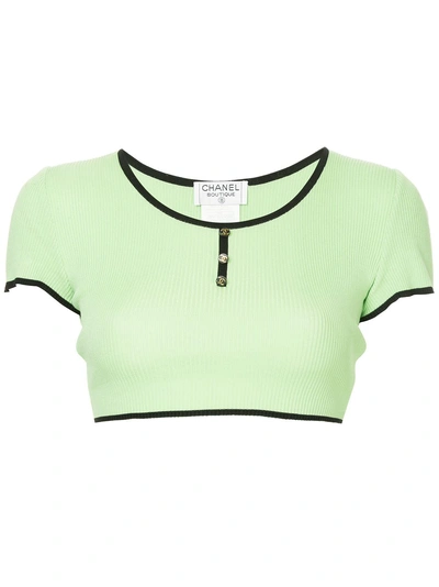 Pre owned Chanel Vintage Knitted Cropped Top Green ModeSens