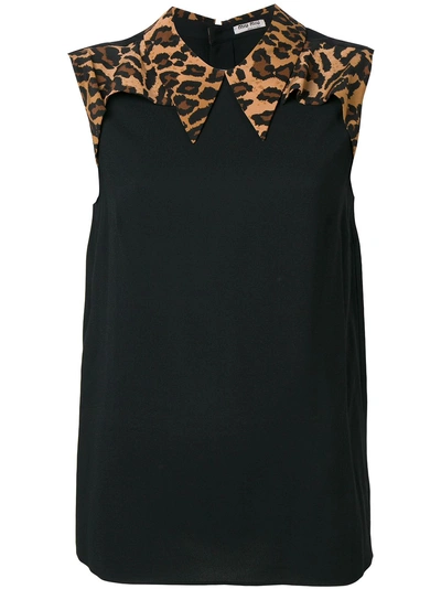 Shop Miu Miu Leopard Print Collar Top - Black