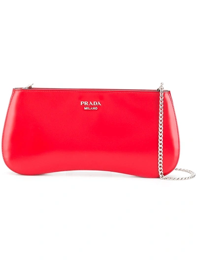 Shop Prada Logo Chain Curve Shoulder Bag - Red