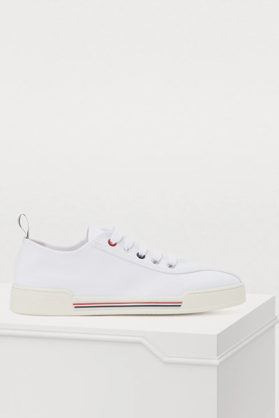 Shop Thom Browne Canvas Sneakers In White
