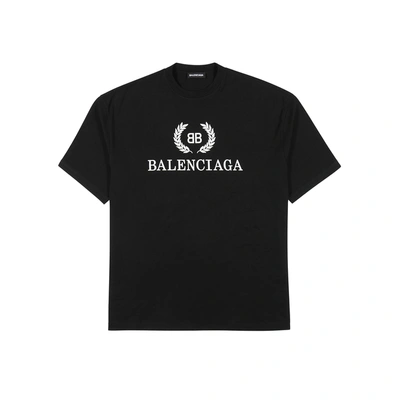 Shop Balenciaga Black Logo-print Cotton T-shirt