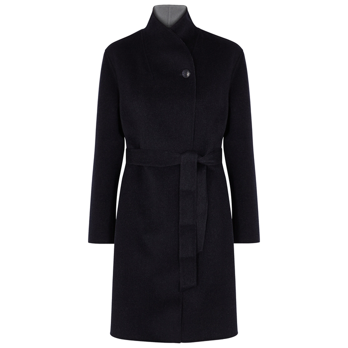 Emporio Armani Navy Reversible Wool-blend Coat | ModeSens