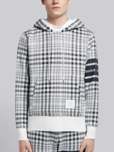 Shop Thom Browne 4-bar Shadow Prince Of Wales Hoodie In White