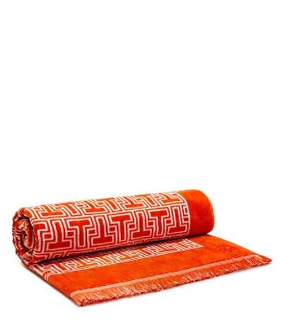 Shop Tory Burch T-tile Beach Towel In Orange/white