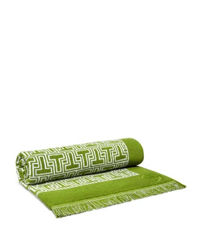 Shop Tory Burch T-tile Beach Towel In Spring Leaf/white