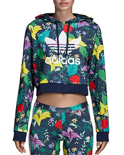 Shop Adidas Originals Floral Cropped Hooded Sweatshirt In Multi