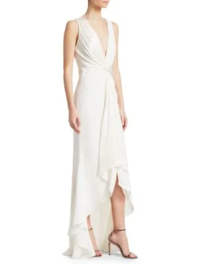 Shop Cinq À Sept Iris Plunging Twist High-low Gown In Ivory
