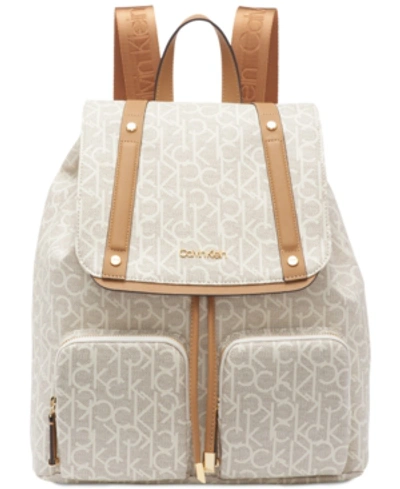 Calvin Klein Hudson Cargo Signature Backpack In Almond Khaki/cashew/gold |  ModeSens