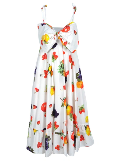 Shop Msgm Fruits Print Dress In Bianco Fruits Print