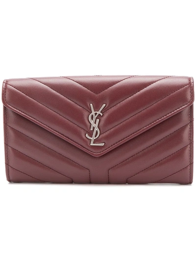 Shop Saint Laurent Foldover Monogram Wallet - Red