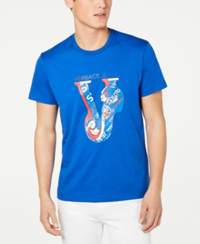 Shop Versace Men's Logo Graphic T-shirt In Royal Blue
