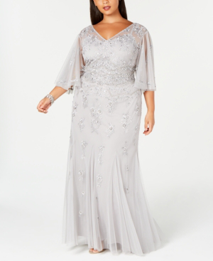 Adrianna Papell Beaded Embroidered Tulle Evening Dress In Bridal