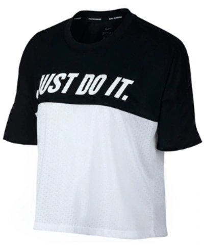 Shop Nike Just Do It Dri-fit Colorblocked Running Top In Black/white