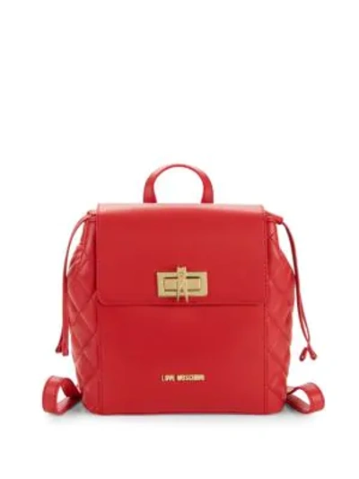 Shop Love Moschino Quilted Turnlock Backpack In Red