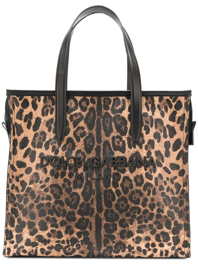 Shop Dolce & Gabbana Leopard Print Shopper Tote - Black