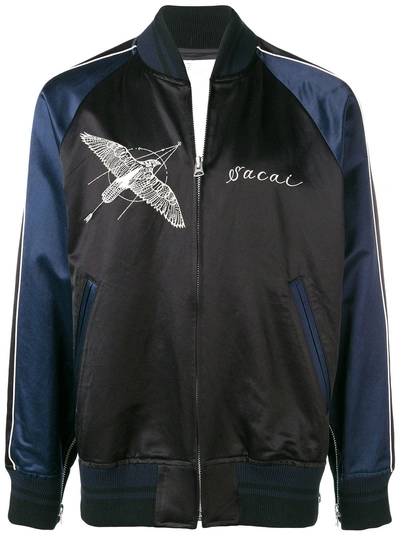 Shop Sacai Eagle Embroidered Bomber Jacket - Black