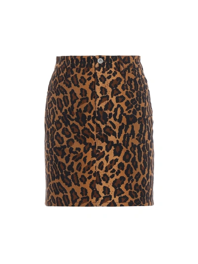 Shop Miu Miu Leopard Mini Skirt In Kaki