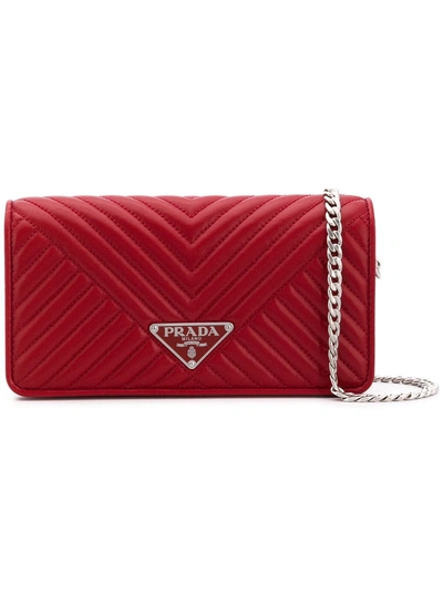 Shop Prada Logo Chain Shoulder Bag - Red