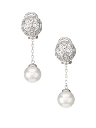 Shop Majorica Women's Sterling Silver & 10mm Imitation Pearl Drop Earrings In White