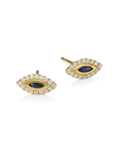 Shop Anita Ko 18k Yellow Gold, Diamond & Blue Sapphire Evil Eye Stud Earrings