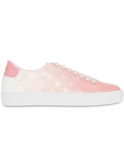 Shop Burberry Perforated Check Dégradé Leather Sneakers In Pink
