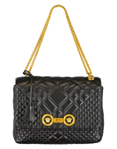 Shop Versace Large Quilted Foldover Chain Bag In Black