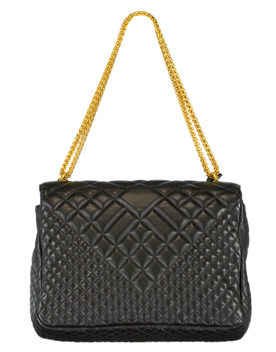 Shop Versace Large Quilted Foldover Chain Bag In Black