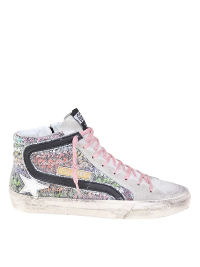 Shop Golden Goose Slide Sneakers In Leather With Paillettes Color Multicolor