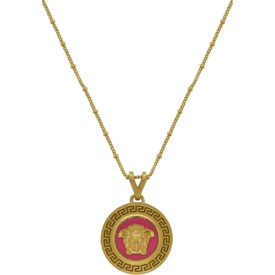 Shop Versace Pink And Gold Medusa Pendant Necklace In D50ot Pink