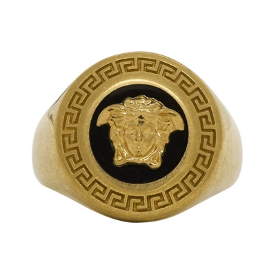 Shop Versace Black And Gold Medusa Medallion Ring In K41t Black