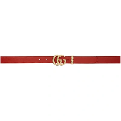 Shop Gucci Red Leather Torchon Gg Belt In 6433 Red