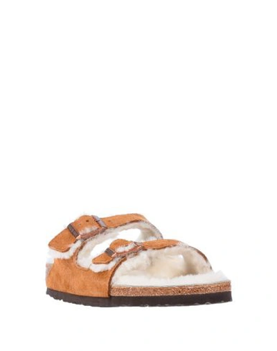 Birkenstock Man Sandals Camel Size 9 Shearling, Leather In Beige