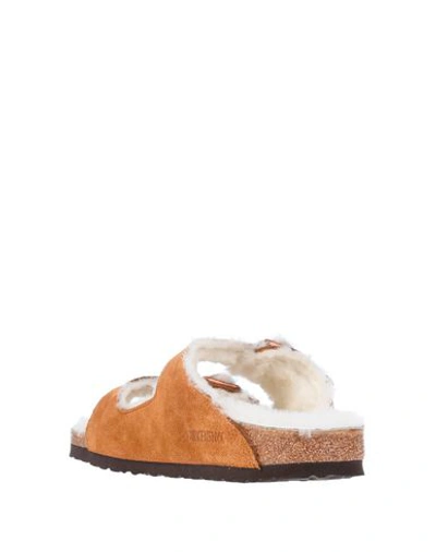 Birkenstock Man Sandals Camel Size 9 Shearling, Leather In Beige