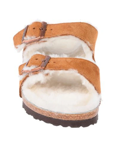 Birkenstock Man Sandals Camel Size 9 Shearling, Leather In Beige